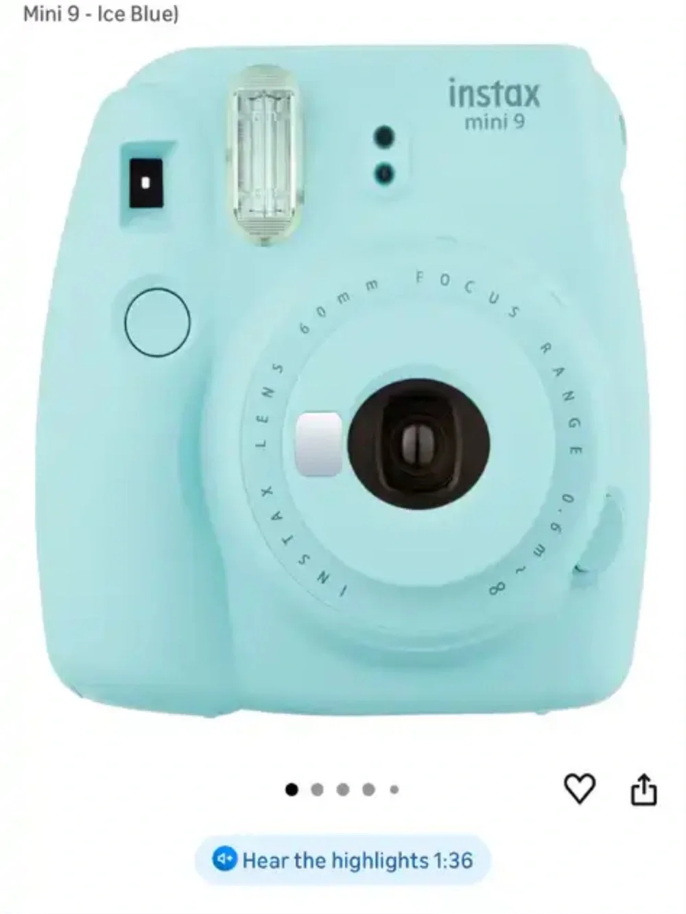 Fujifilm Instax Mini 9 Instant Camera - Ice Blue